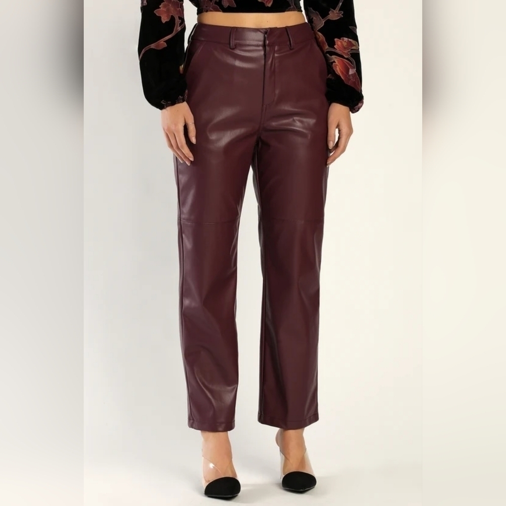 Keep It Trendy Burgundy Vegan Leather Straight Leg Pants Womens XS NWOT
